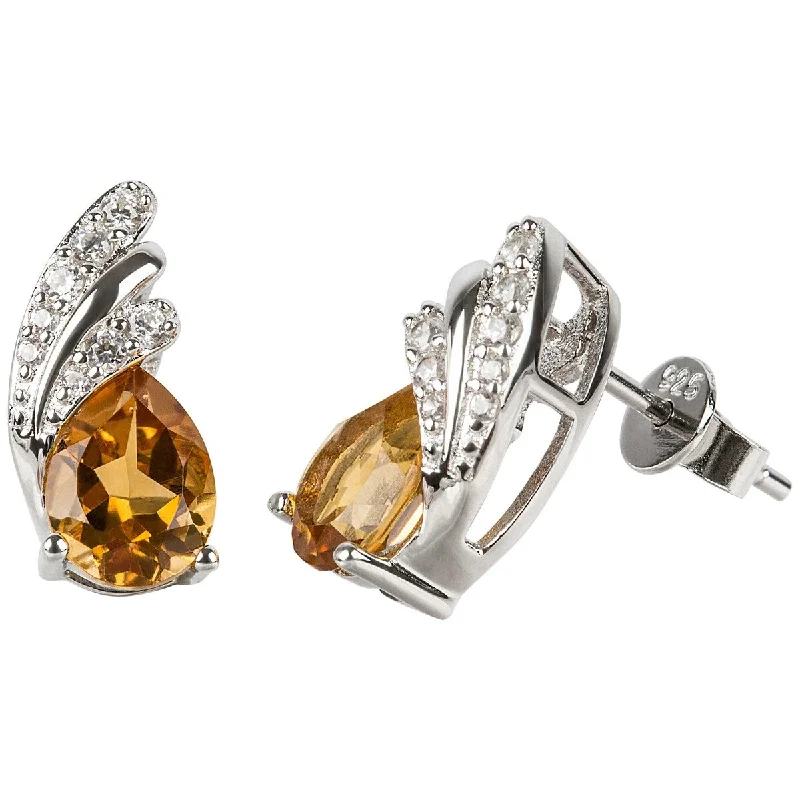 925 Sterling Silver Citrine and White Natural Zircon Earrings