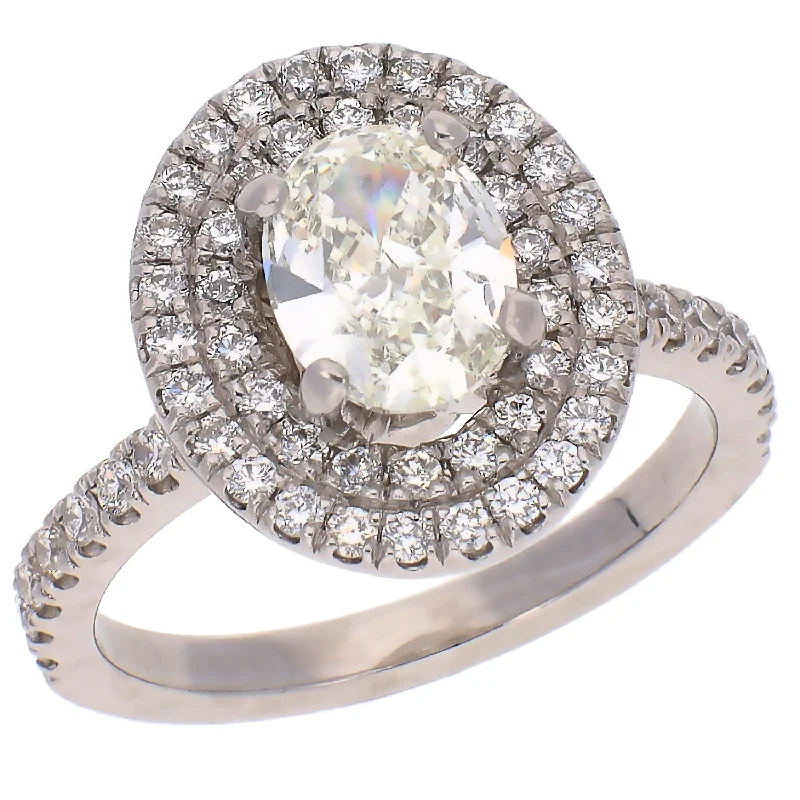 Platinum Diamond Engagement Ring with Double Diamond Halo