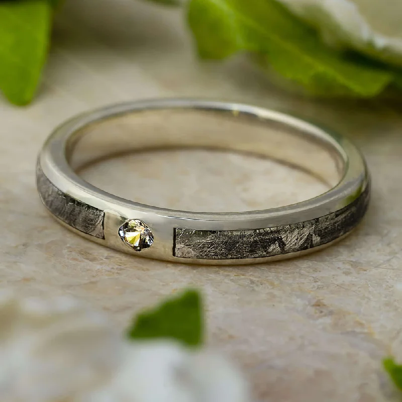 Polished Gold Meteorite Engagement Ring With Moissanite