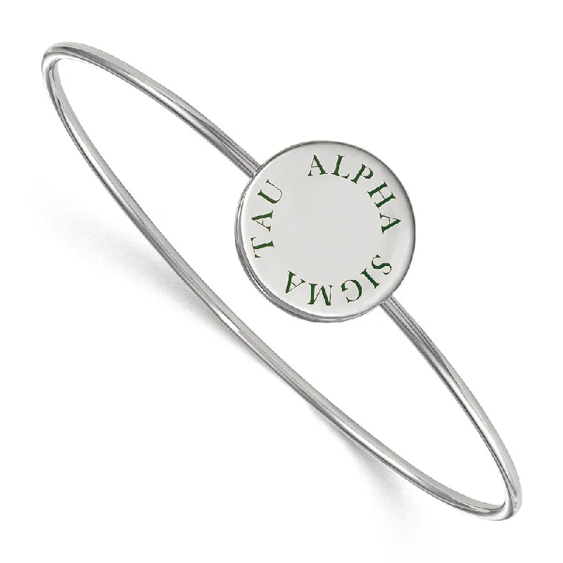 Sterling Silver Alpha Sigma Tau Green Enamel Bangle - 8 in.