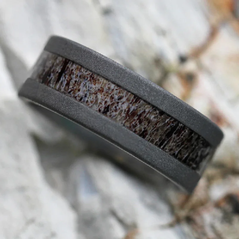 Sandblasted Titanium Ring With Antler Inlay