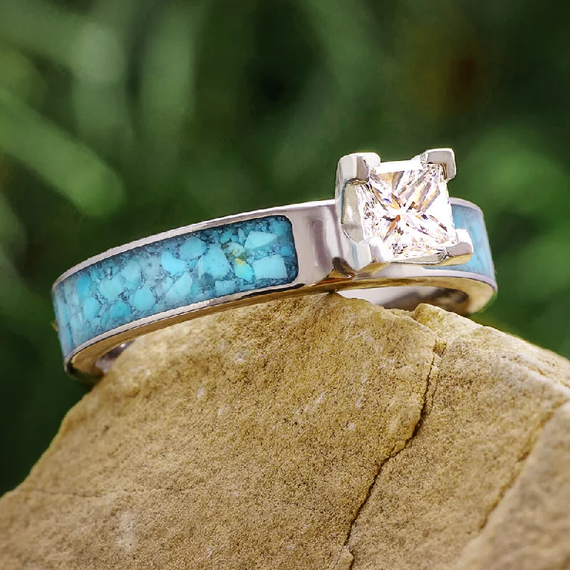 Diamond Engagement Ring With Turquoise Inlay