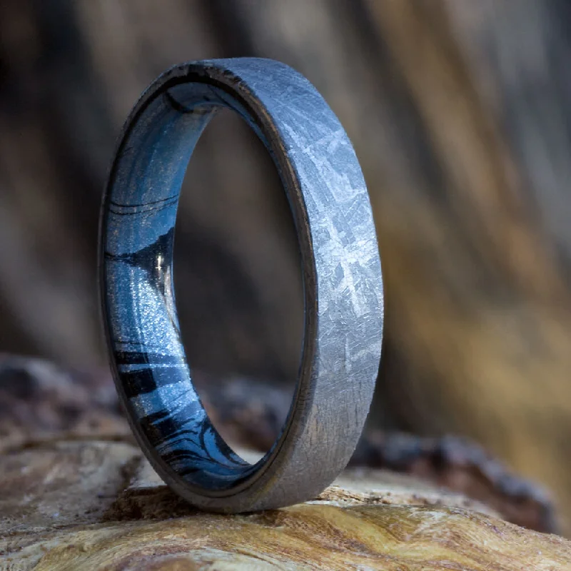 Meteorite Ring, Wedding Band With Meteorite Overlay