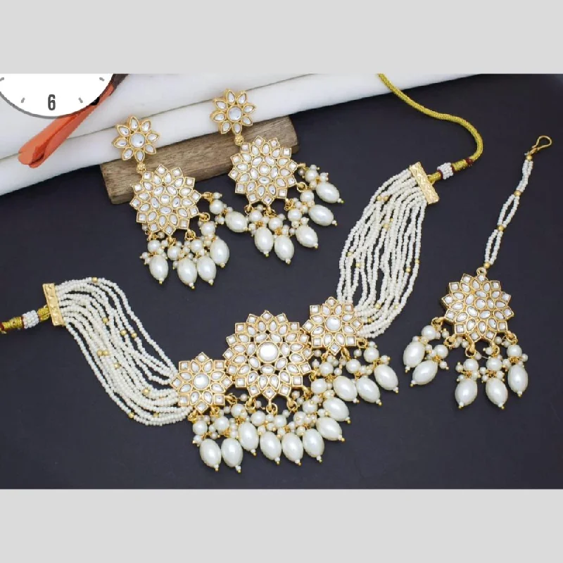 Manisha Jewellery Gold Plated Kundan Stone And Pearls Long Necklace Set