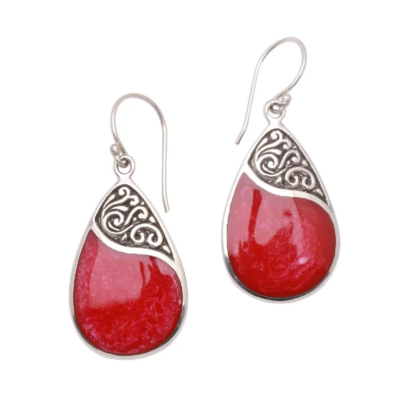 NOVICA Bali Pear, Sterling silver and resin dangle earrings - 1.7" L x 0.7" W x 0.1" D