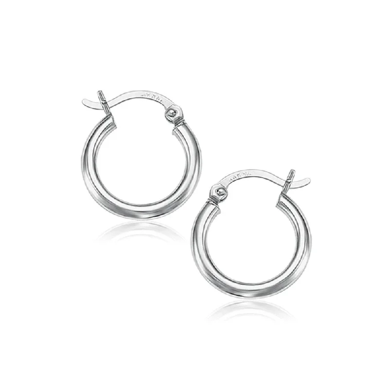 14k White Gold Polished Hoop Earrings (15 mm)