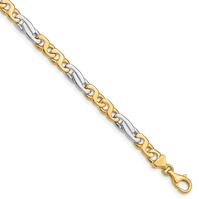 6mm 14K Two Tone Gold Solid Fancy Figaro Chain Bracelet, 9 Inch