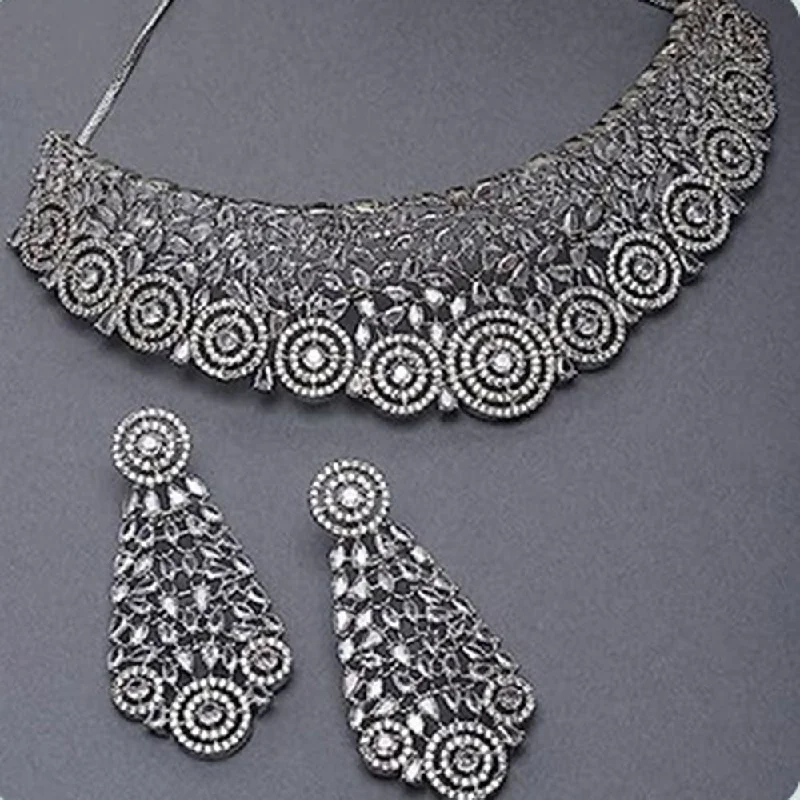 Beeji Creations Black Polish American Diamonds Necklace Set