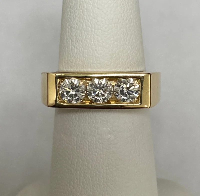 14kt Yellow Gold Custom Channel Set Diamond Three Stone Ring