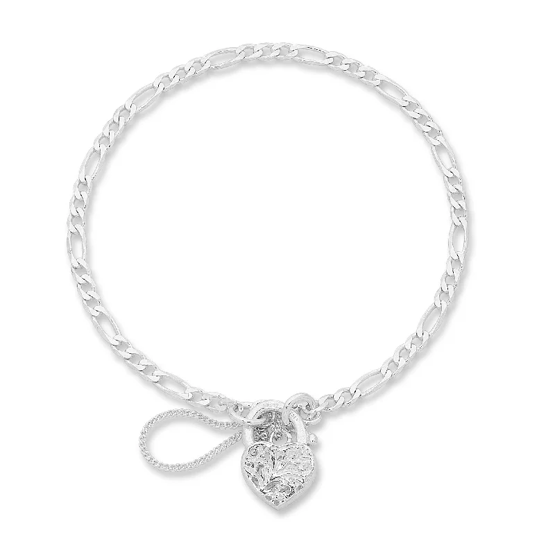 Sterling Silver Heart Shape Padlock Bracelet