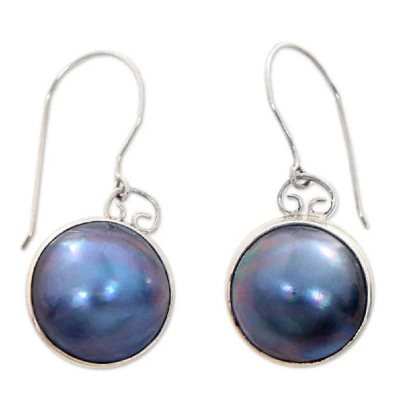 Handmade Sterling Silver 'Blue Moon' Pearl Earrings (13.5mm) (Indonesia)