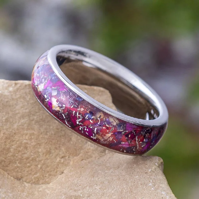 Women's Flower Petal Ring with Stardust