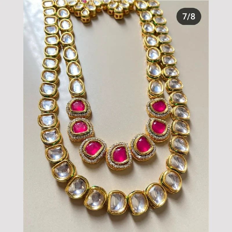 FS Collection Gold Plated Kundan Stone And Long Necklace Set