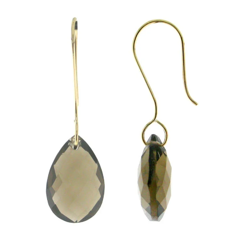 14Kt Yellow Gold Smoky Quartz Gemstone Drop Earrings