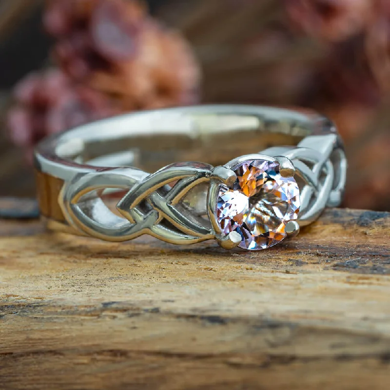 Morganite Engagement Ring with Honduran Rosewood Inlay