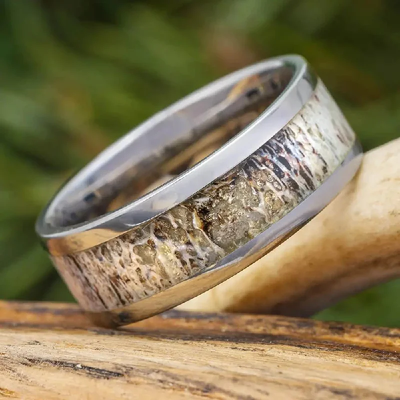 Custom Men's Wedding Band With Deer Antler Inlay