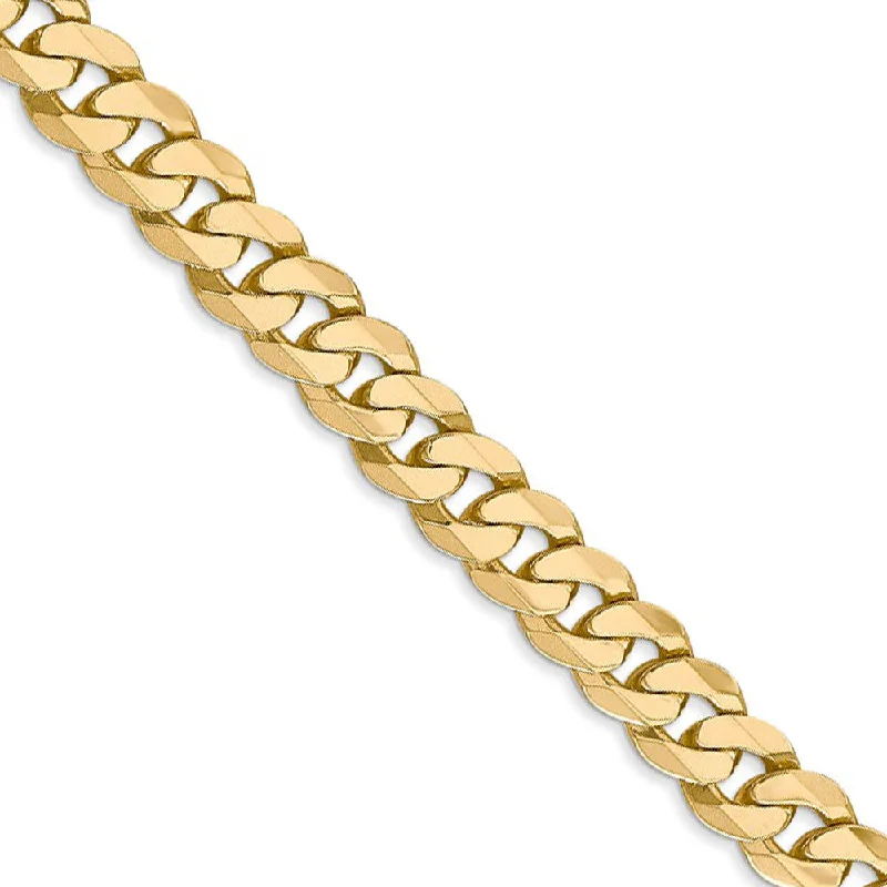 Men's 6.75mm 14k Yellow Gold Beveled Solid Curb Chain Bracelet