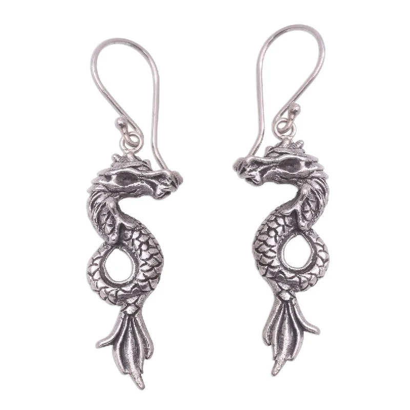 NOVICA Dramatic Dragons, Sterling silver dangle earrings - 1.9*0.5