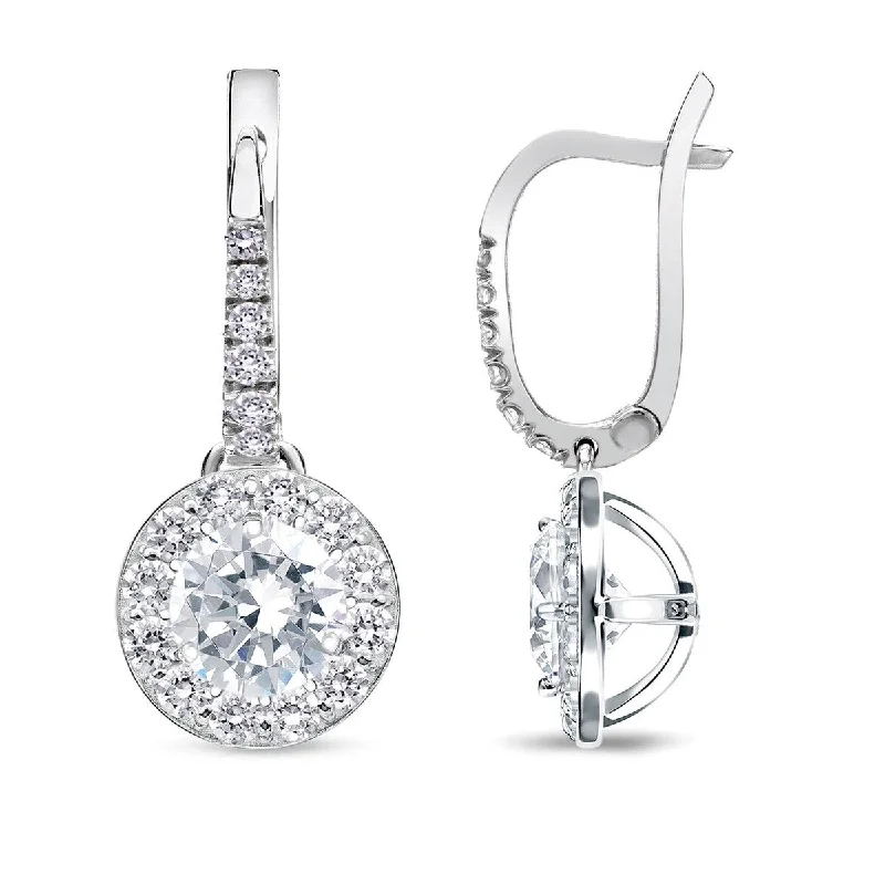 Auriya 1/2 to 2cttw Round Halo Diamond Dangle Earrings 14k White Gold (H-I, SI1-SI2)