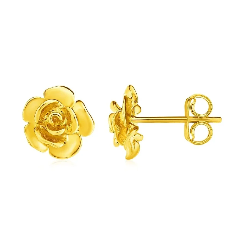 14k Yellow Gold Post Earrings with Roses