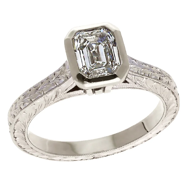 14K White Gold Emerald Cut Diamond Engagement Ring