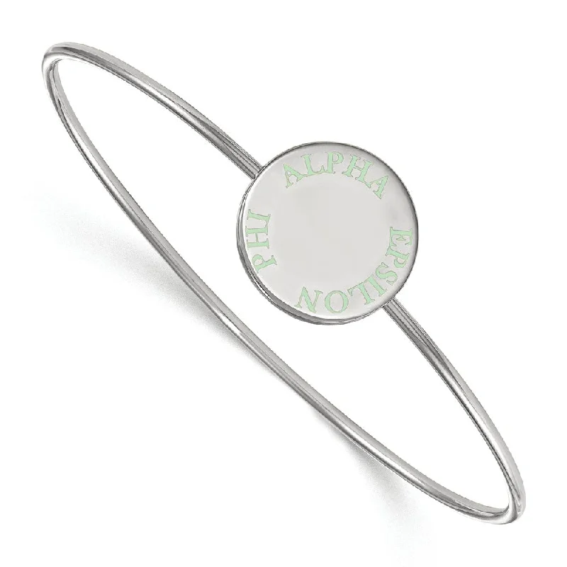 Sterling Silver Alpha Epsilon Phi Green Enamel Bangle - 8 in.