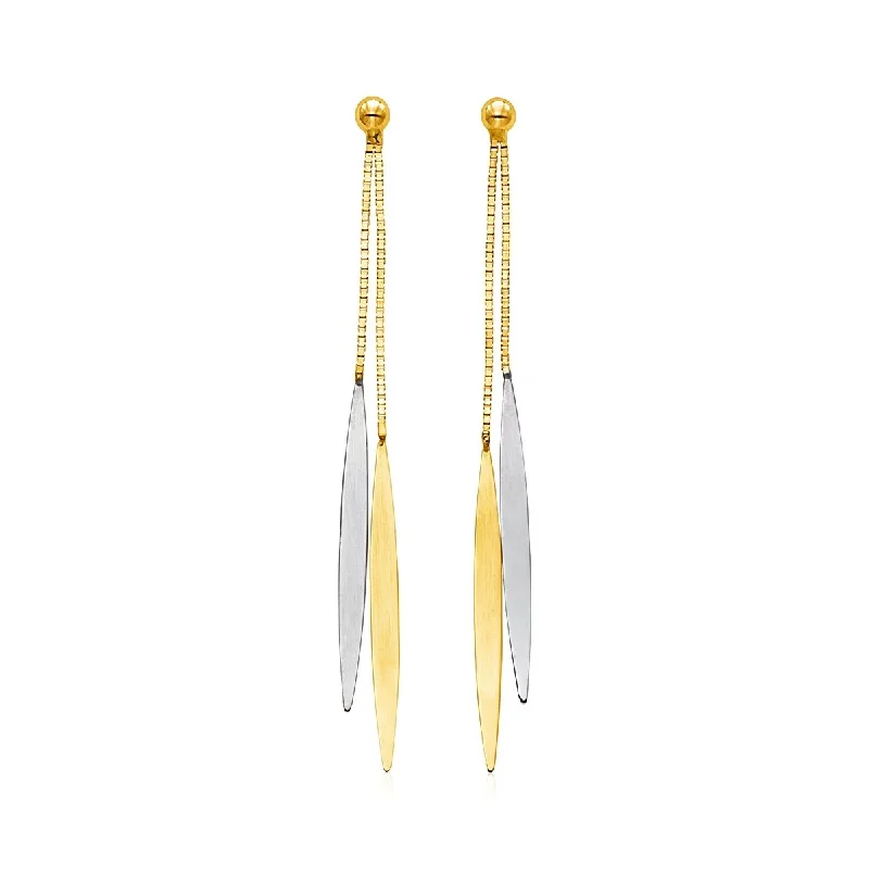 14k Two Tone Gold Polished Narrow Oval Earrings