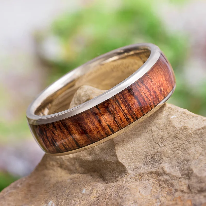 Natural Koa Wood Wedding Band with Polished Gold