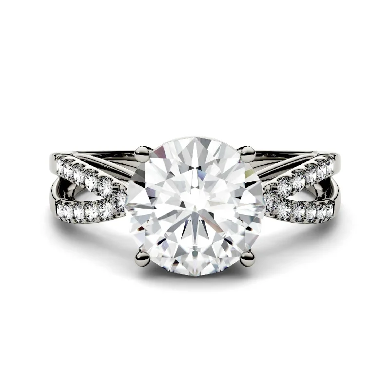 Charles & Colvard Moissanite Split Shank Ring in White Gold