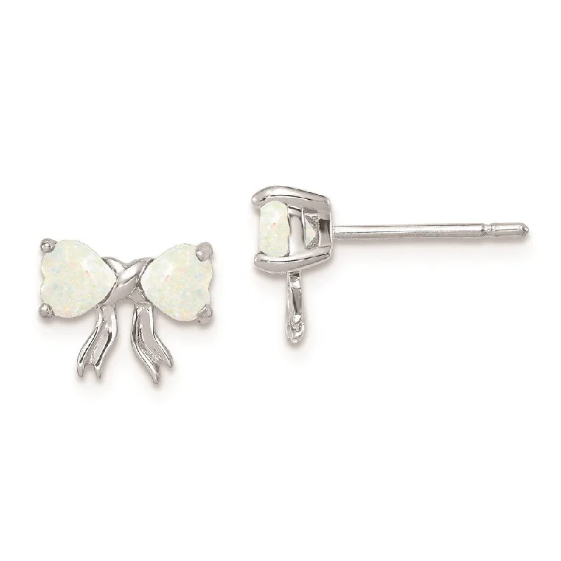 14k White Gold Created Gemstone Bow Earrings (L-7.5 mm, W-9 mm)