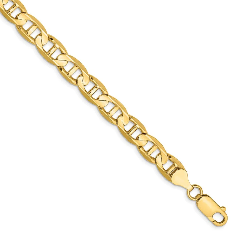 Men's 7mm, 14k Yellow Gold, Concave Anchor Chain Bracelet