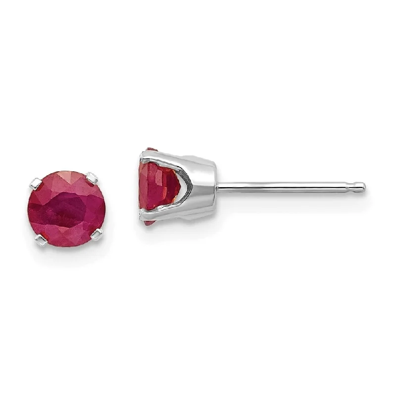 14k White Gold Round Cut Ruby Stud Earrings (L-5 mm, W-5 mm)