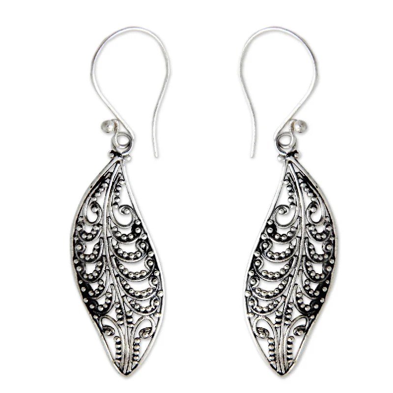 NOVICA Handmade Sterling Silver 'Plumeria Leaf' Earrings (Indonesia)