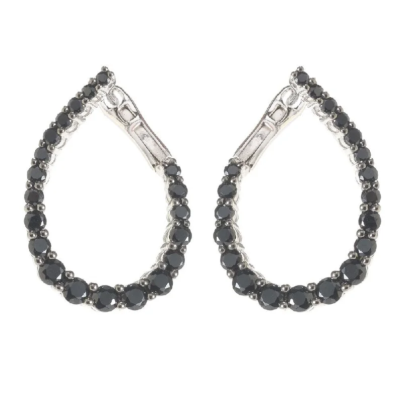 Sterling Silver Black Spinel Inside-out Hoop Earrings