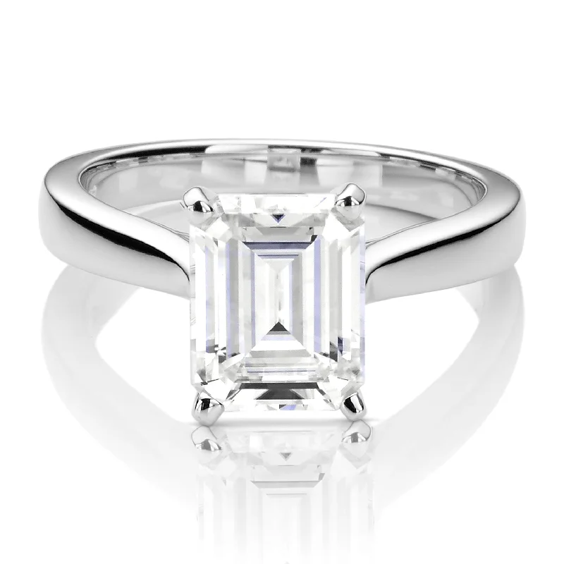 Charles & Colvard Moissanite Emerald Cut Solitaire Engagement Ring in White Gold