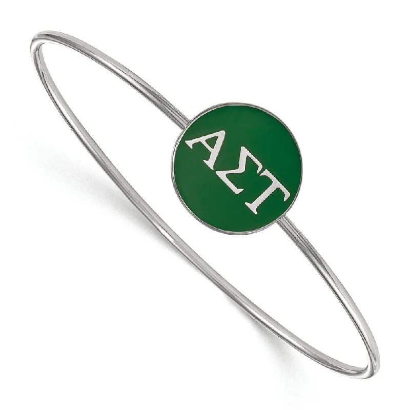 Sterling Silver Alpha Sigma Tau Green Enamel Greek Bangle - 6 in.