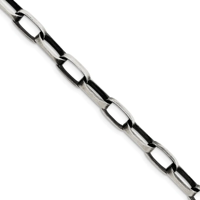 Men's 8mm, Sterling Silver Antiqued Oval Link Chain Bracelet, 8.5 Inch