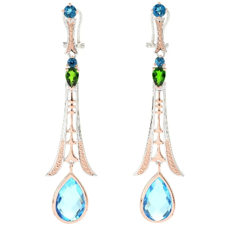 Dallas Prince Sterling Silver 2.75" Blue Topaz & Chrome Diopside Drop Earrings. Collection: Classic Dallas