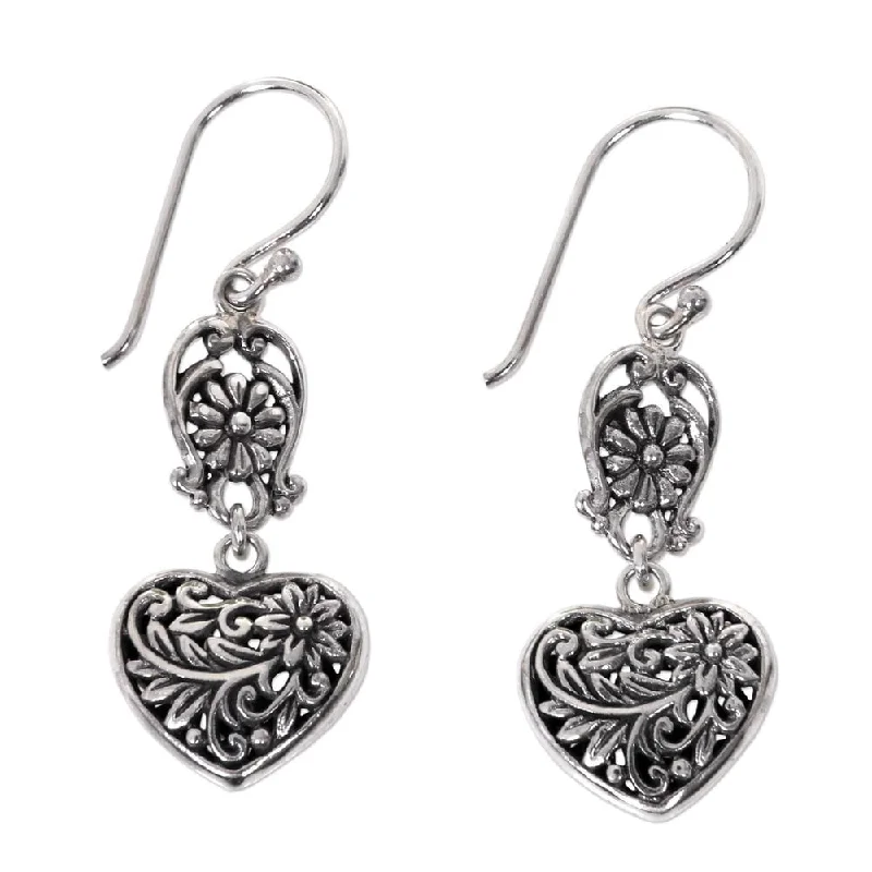 Sterling Silver Dangle Earrings, 'Blooming Hearts'