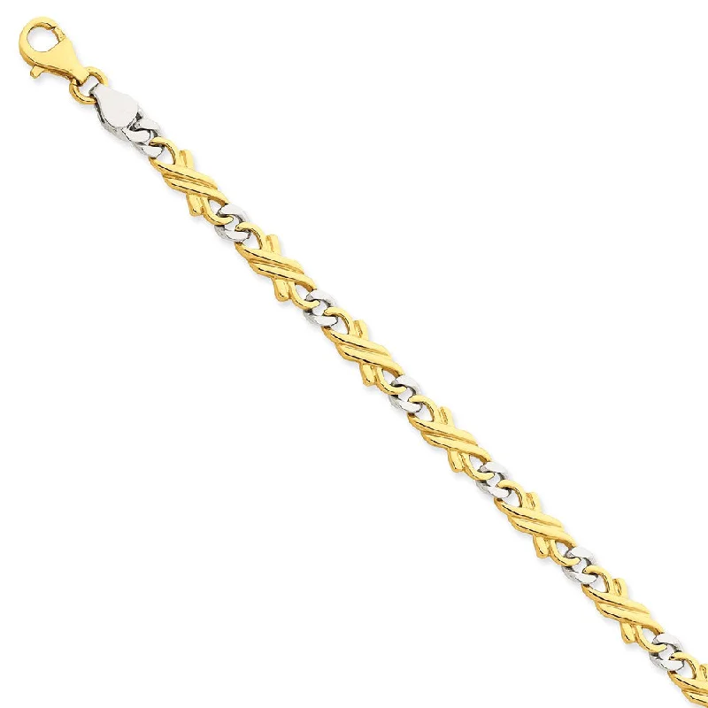 14k Yellow and White Gold, 6mm Fancy Link Bracelet, 7 Inch