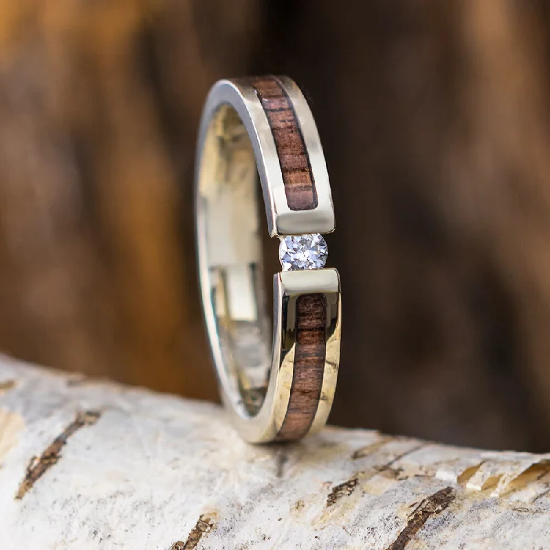 Diamond Engagement Ring with Walnut Wood Inlays