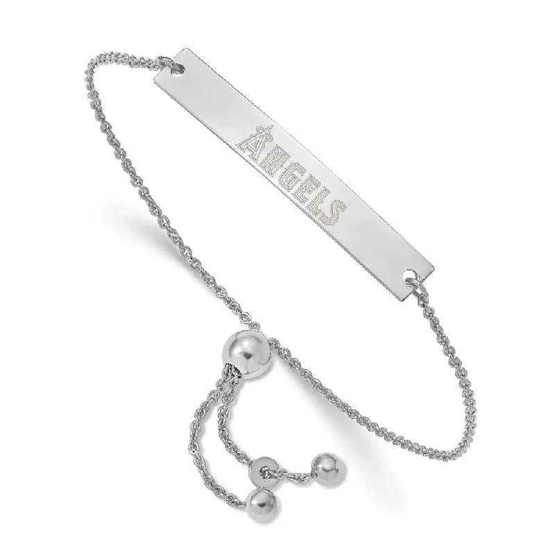 Sterling Silver Rhodium Plated MLB LA Angels Bar Adj Bracelet, 9 Inch