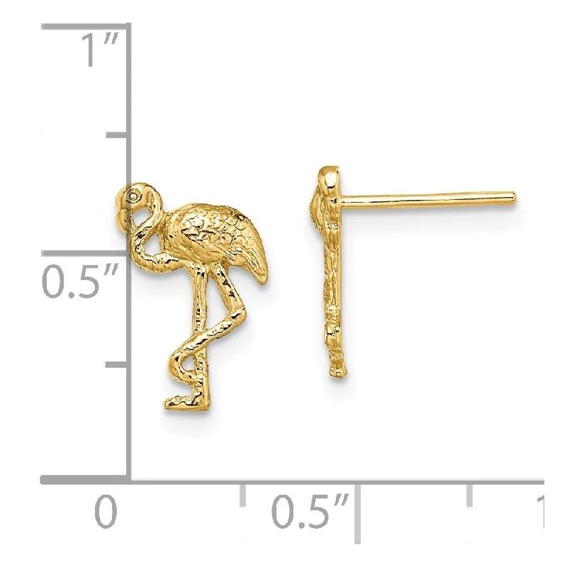 Diamond2Deal 14K Yellow Gold Flamingo Stud Earrings (L- 12.5 mm, W- 8.6 mm)