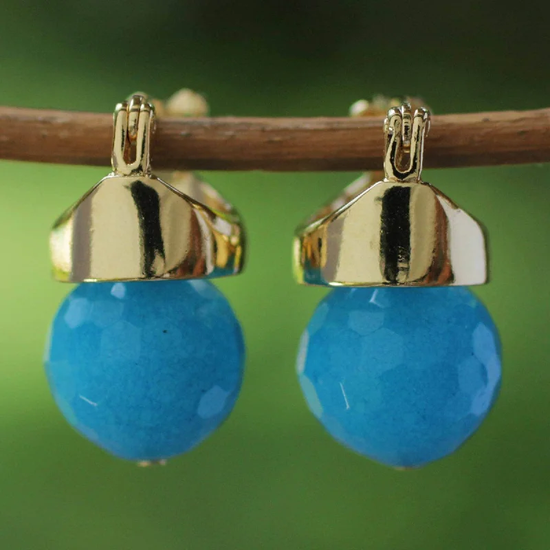 Handmade Gold Overlay 'Blue Acorn' Agate Earrings (Brazil) - 0.8L*0.4W