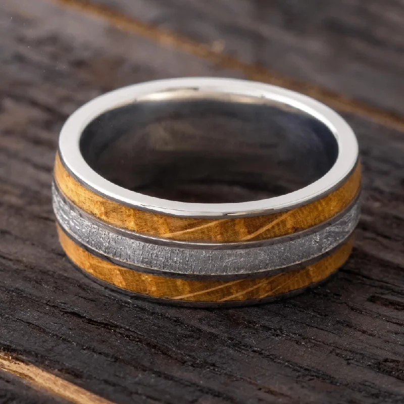 Whiskey Oak & Meteorite Men's Wedding Band