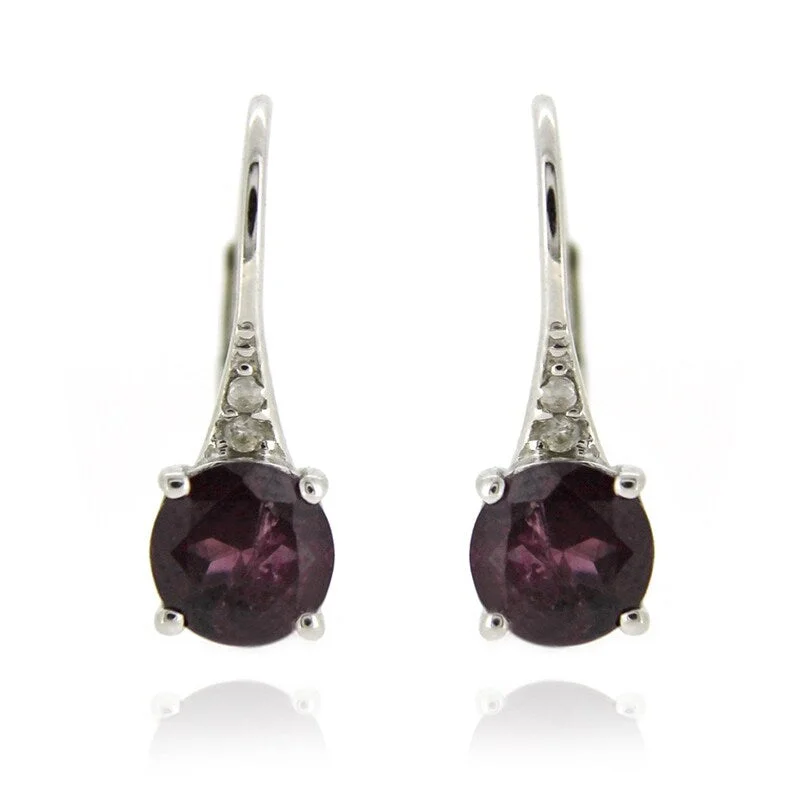 925 Sterling Silver Rhodolite Garnet and Diamond Earrings