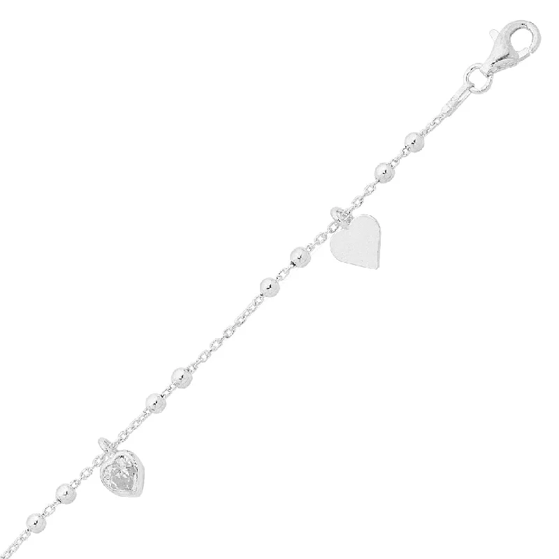 Sterling Silver Cubic Zirconia Heart Anklet