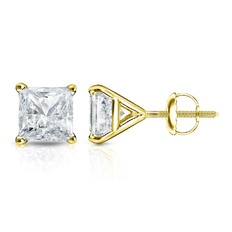 Auriya 14k Gold 1/2cttw Princess-cut Diamond Stud Earrings Martini-set