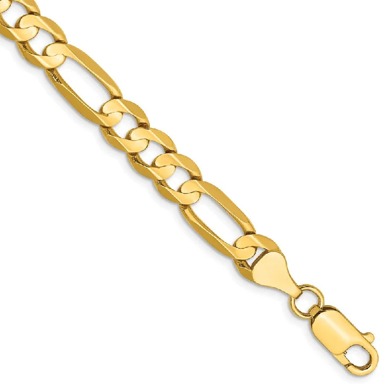 Men's 6.75mm, 14k Yellow Gold, Concave Figaro Chain Bracelet