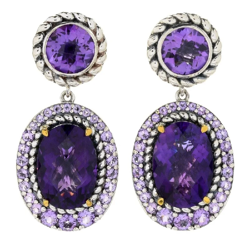 Sterling Silver 1.25" 14.08ctw Multi Cut Amethyst Halo Drop Earrings